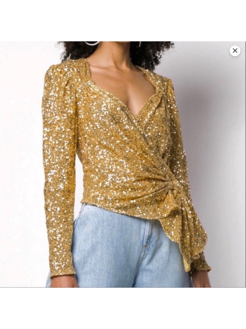 The Attico Gold Sequin Wrap Knot Blouse